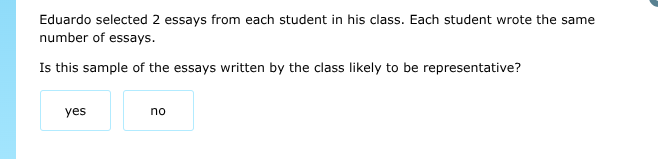 eduardo selected 2 essays from each student in his class. each student …