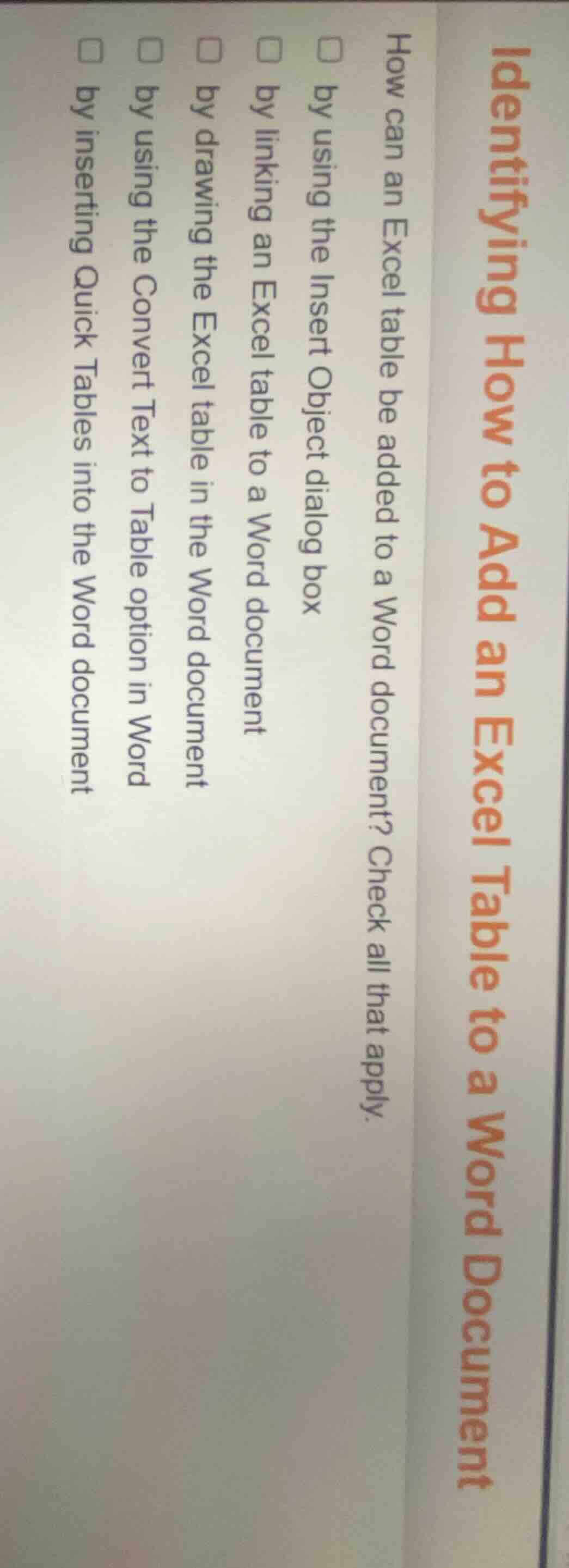 identifying how to add an excel table to a word document how can an exc…