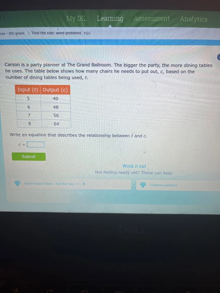 ces - 8th grade > find the rule: word problems ysh carson is a party pl…