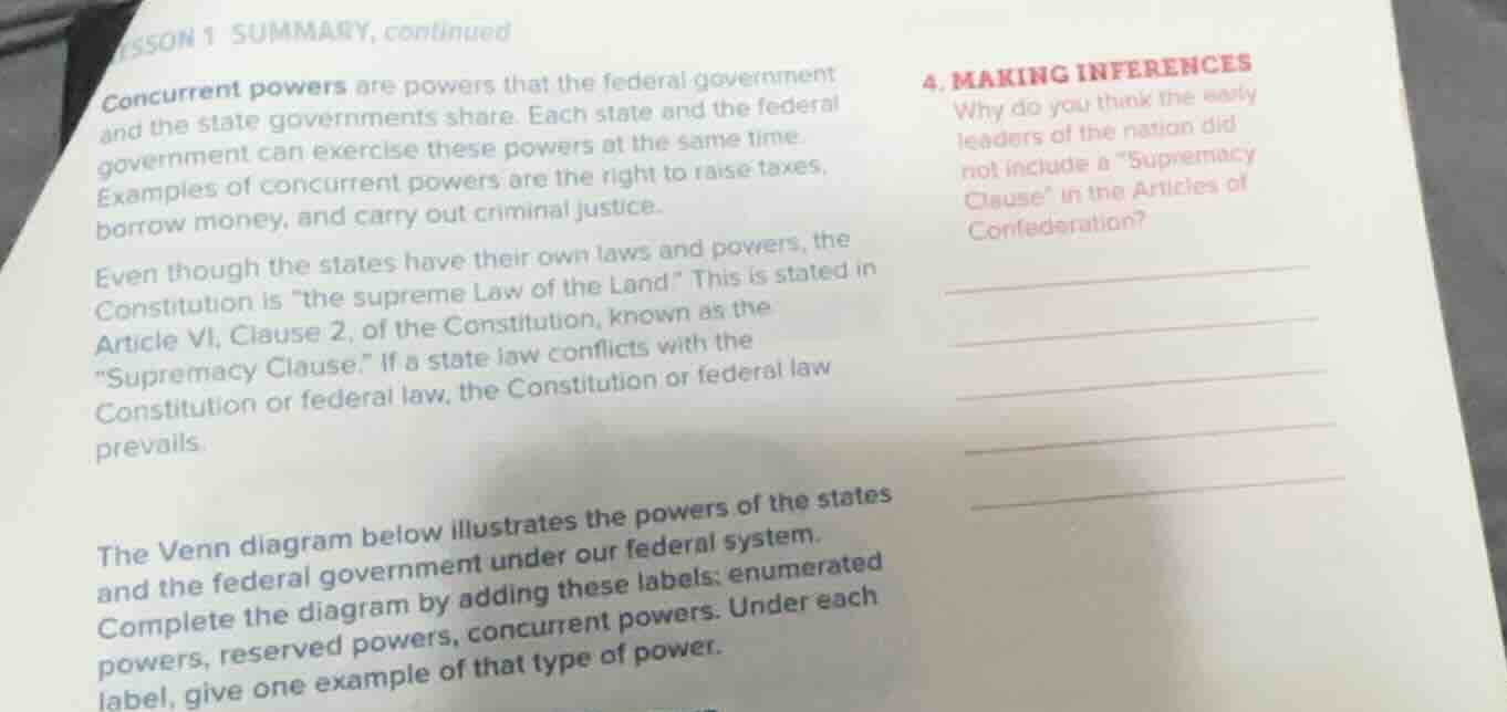 lesson 1 summary, continuedconcurrent powers are powers that the federa…