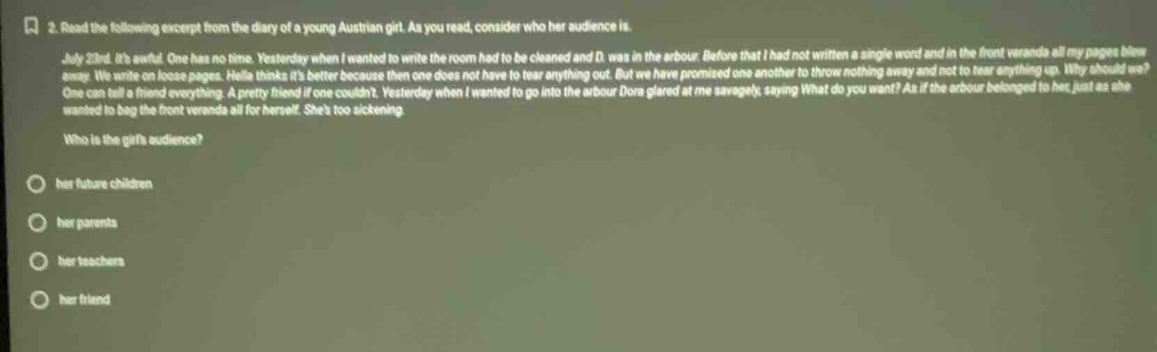 2. read the following excerpt from the diary of a young austrian girl. …