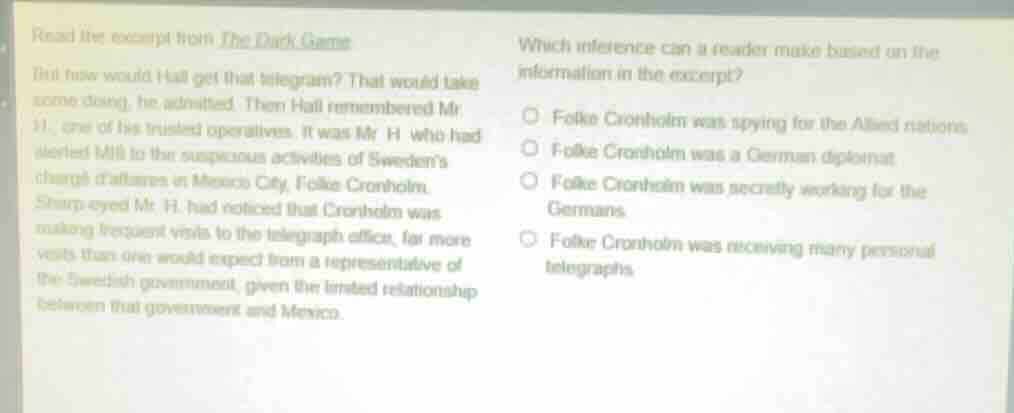 read the excerpt from the dark game but how would hall get that telegra…