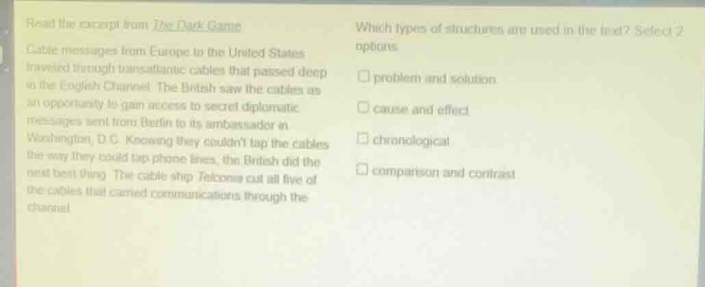 read the excerpt from the dark game cable messages from europe to the u…