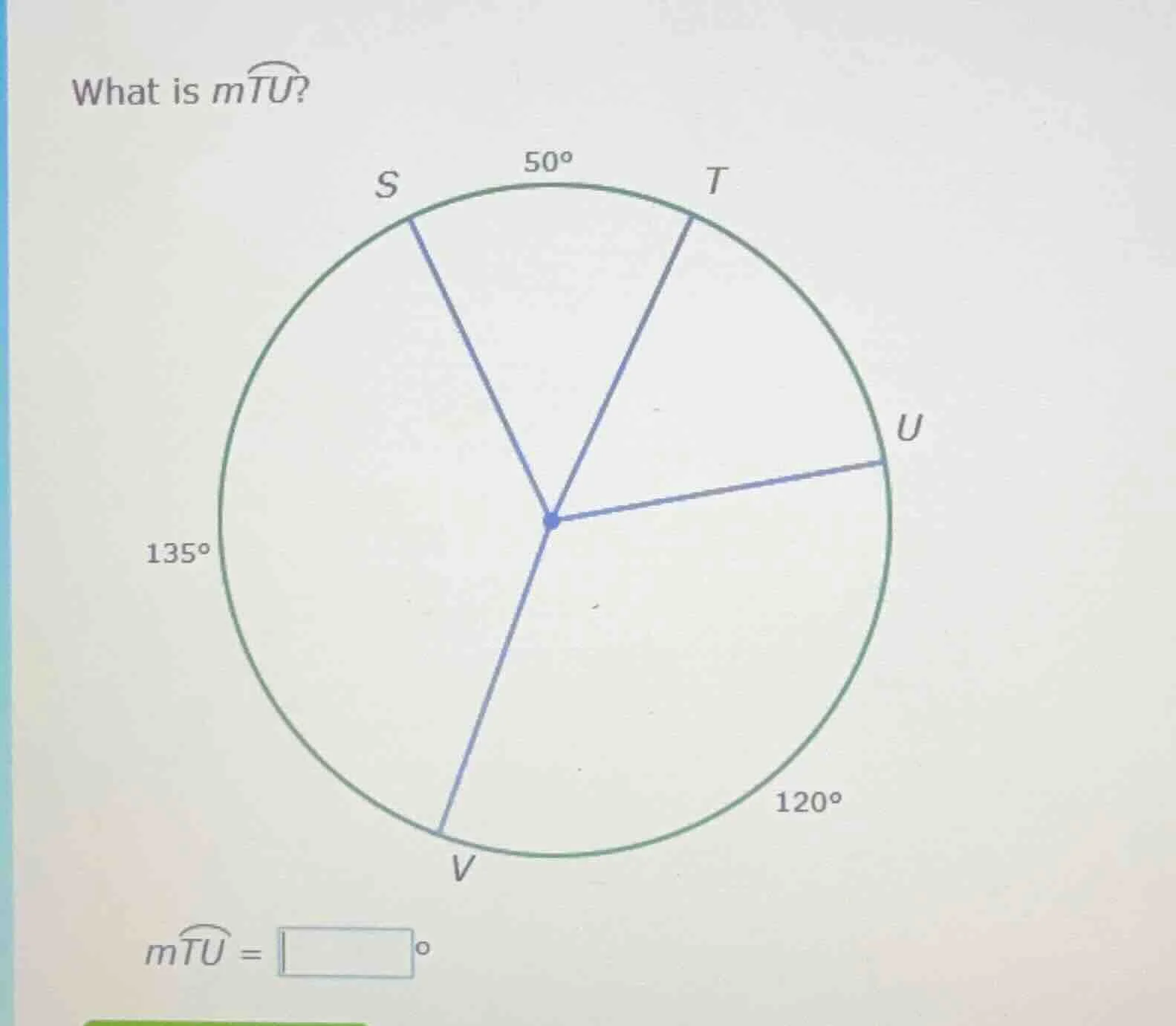 what is $mwidehat{tu}$? $mwidehat{tu} = \\square ^\\circ$ the circle ha…