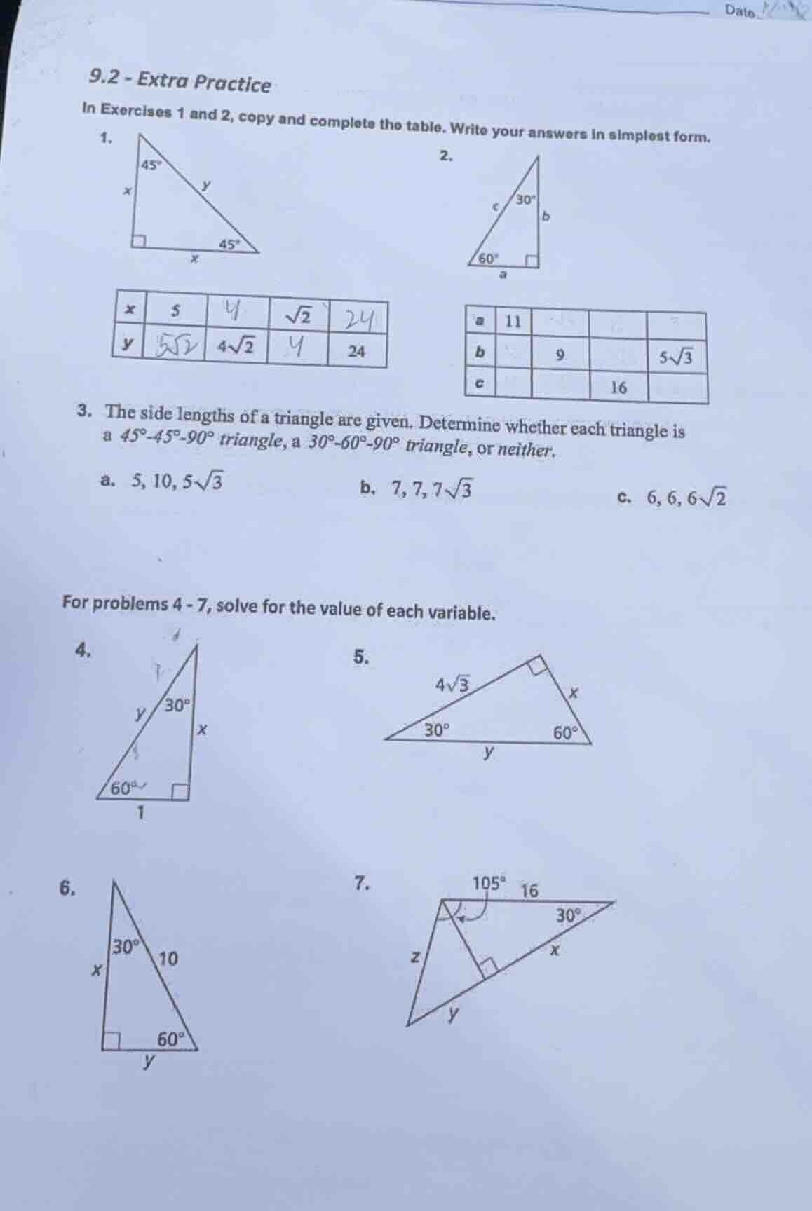 9.2 - extra practice in exercises 1 and 2, copy and complete the table.…