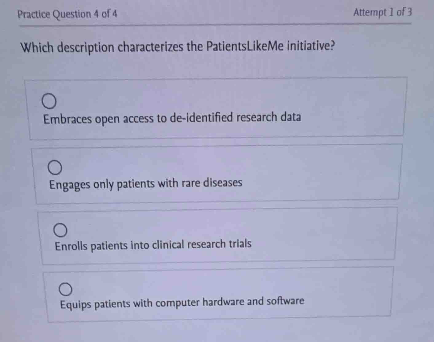 practice question 4 of 4 attempt 1 of 3 which description characterizes…