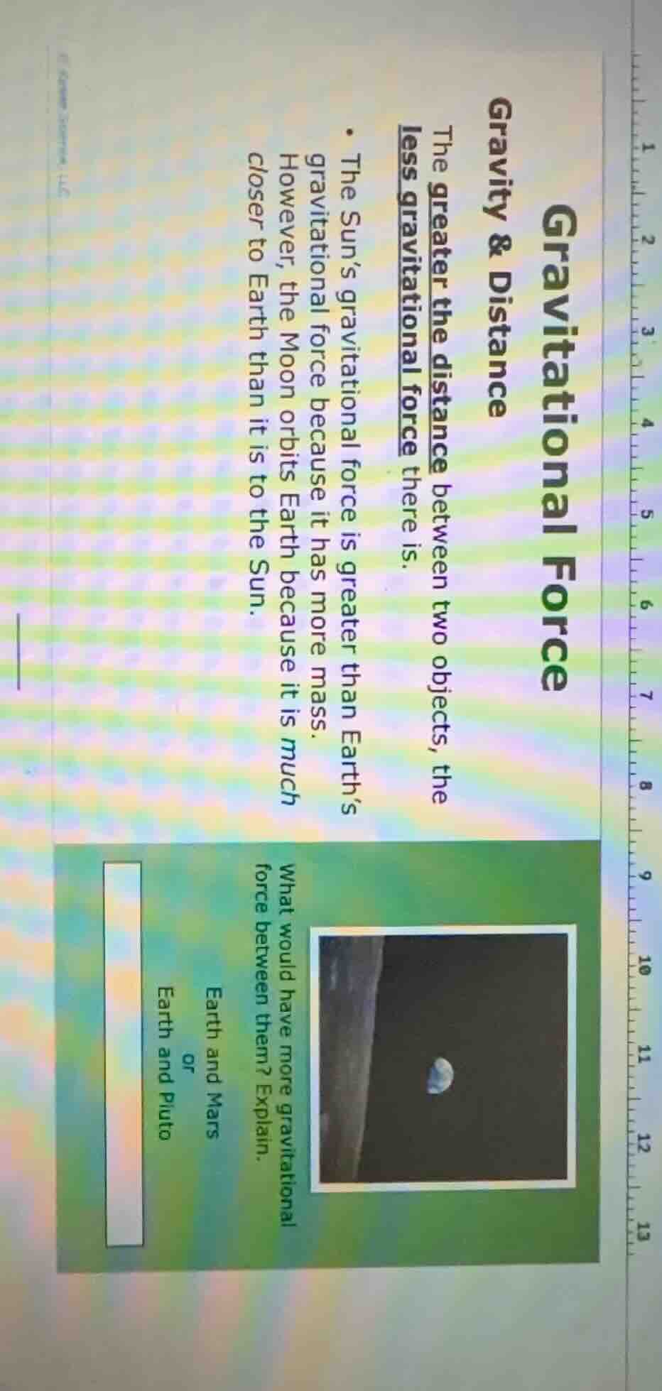 gravitational force gravity & distance the greater the distance between…