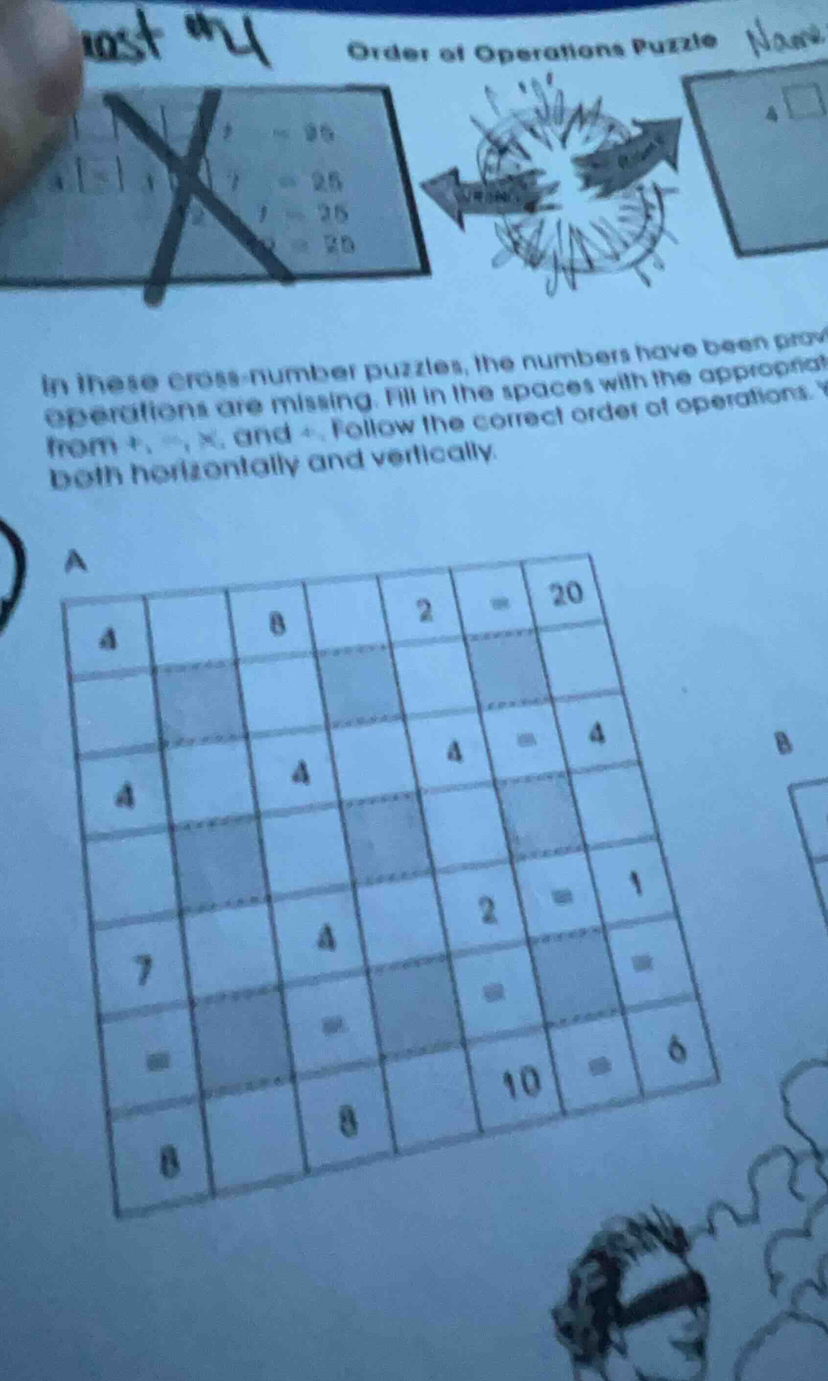 order of operations puzzle in these cross-number puzzles, the numbers h…