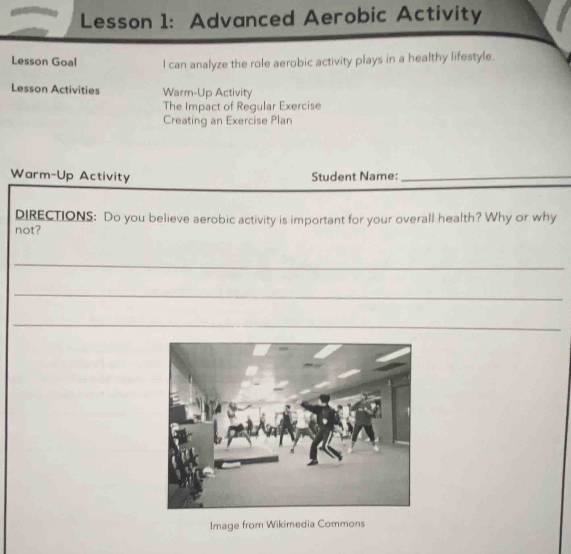 lesson 1: advanced aerobic activitylesson goali can analyze the role ae…