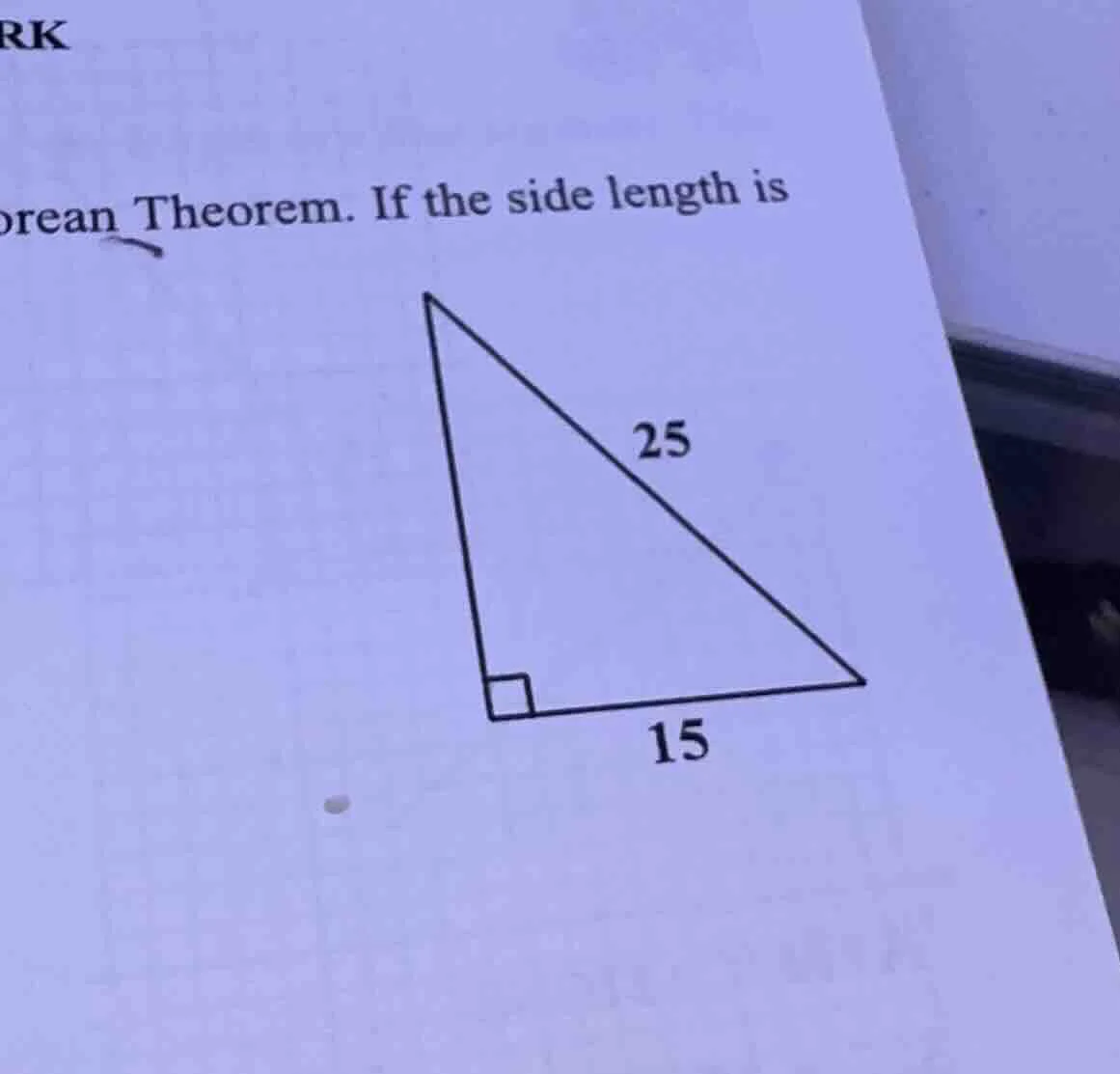 rk orean theorem. if the side length is