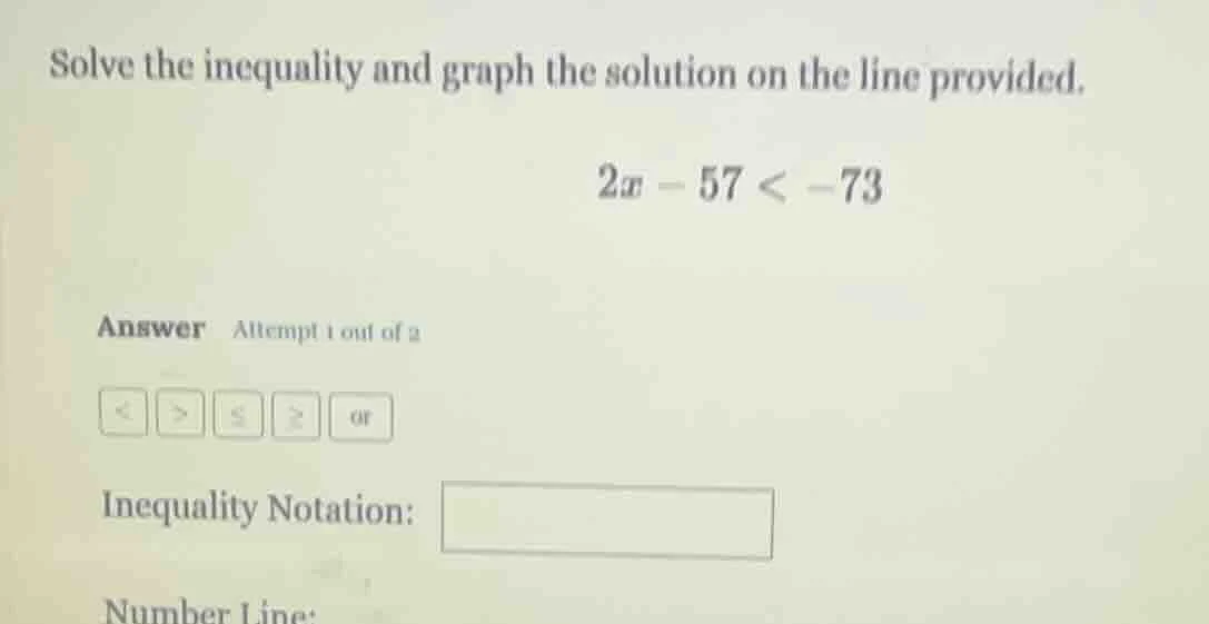 solve the inequality and graph the solution on the line provided. $2x -…