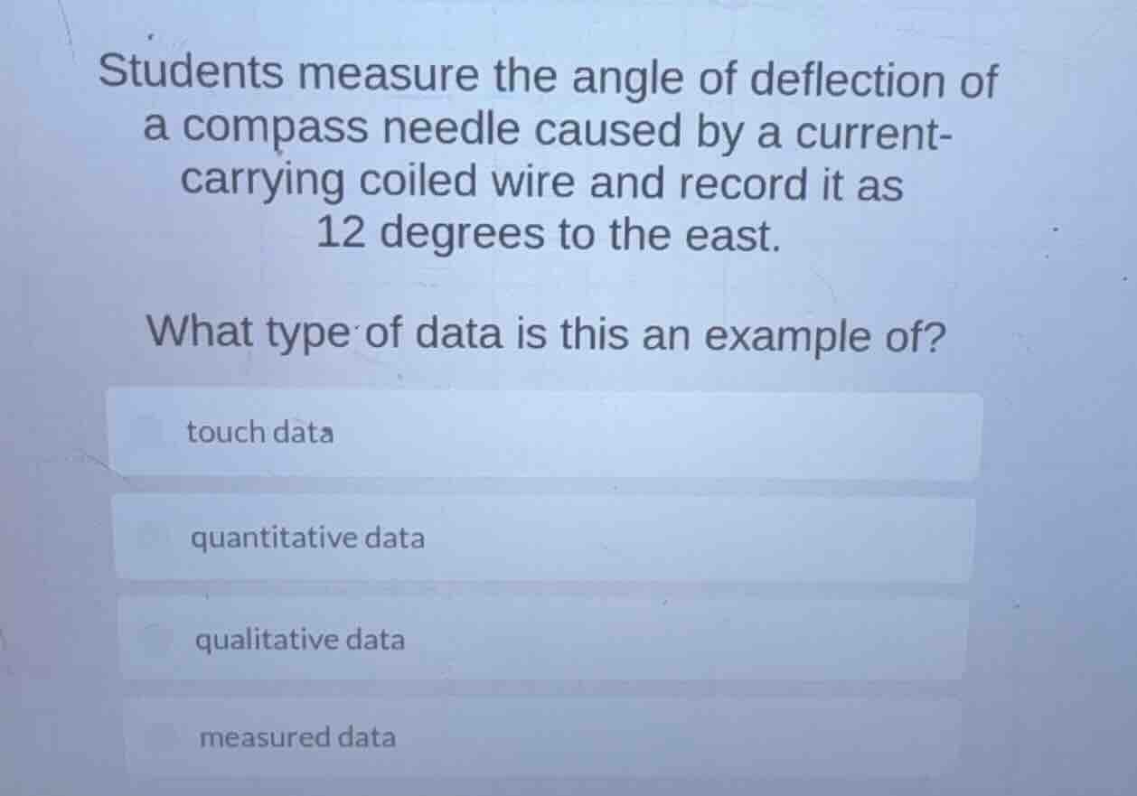 students measure the angle of deflection of a compass needle caused by …
