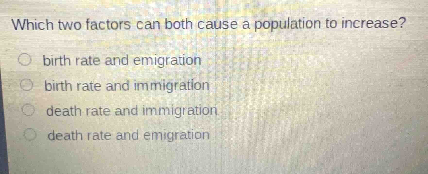 which two factors can both cause a population to increase? birth rate a…