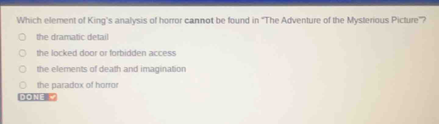 which element of kings analysis of horror cannot be found in \the adven…