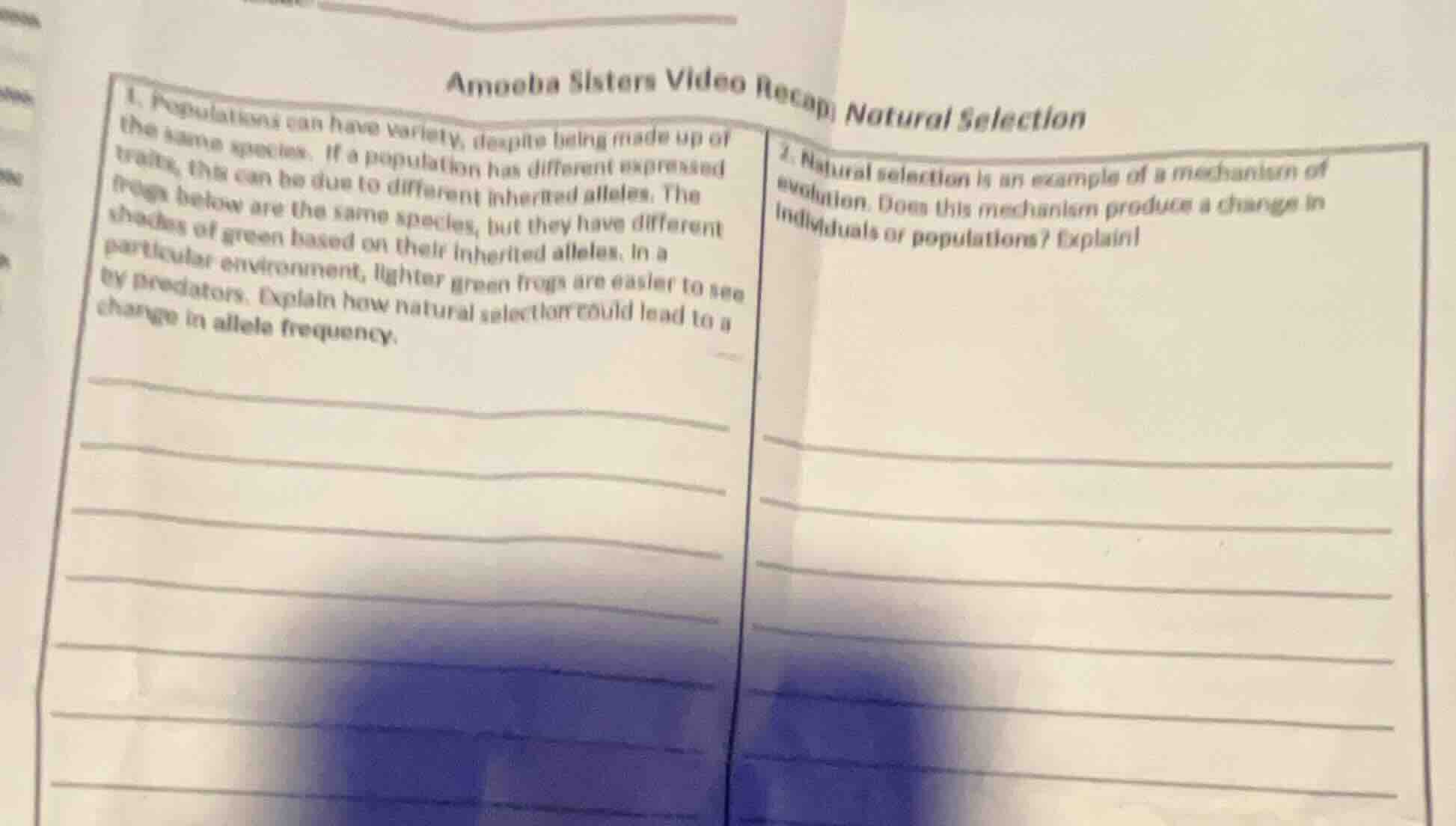 amoeba sisters video recap: natural selection 1. populations can have v…