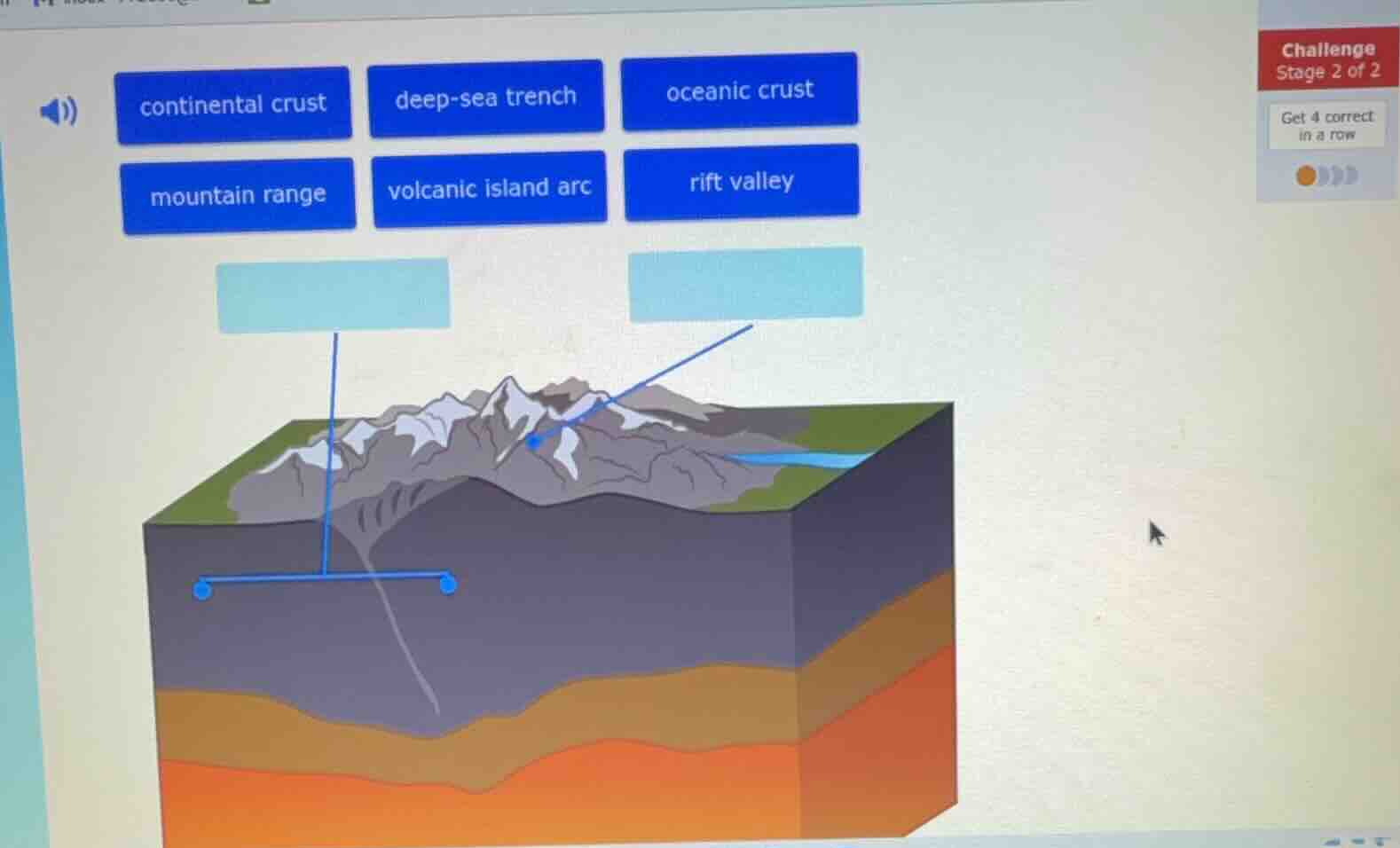 continental crust deep-sea trench oceanic crust mountain range volcanic…
