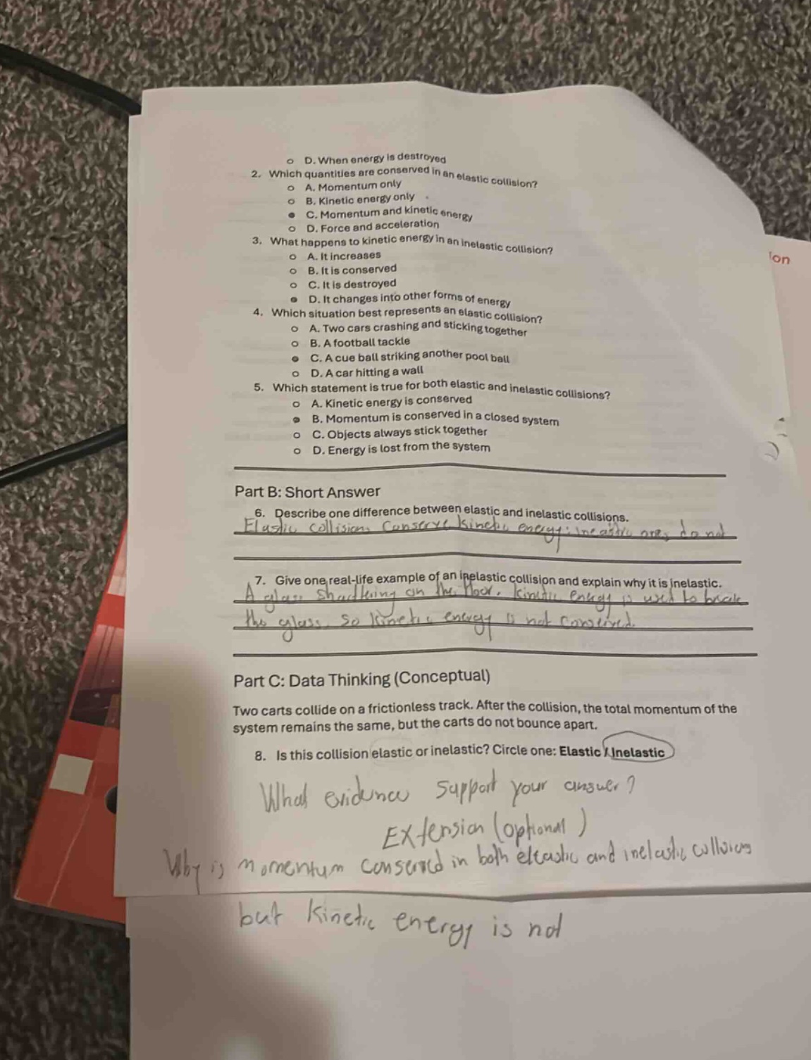 d. when energy is destroyed 2. which quantities are conserved in an ela…