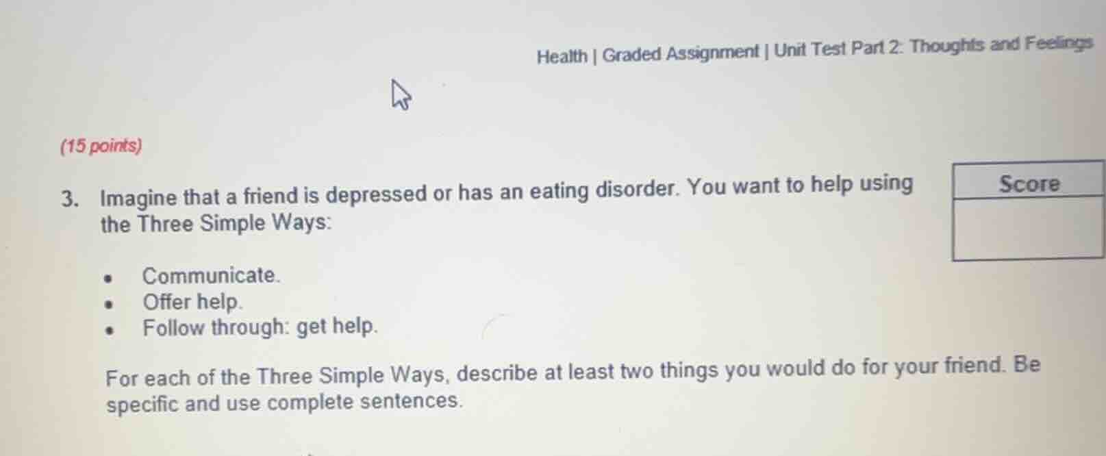 health | graded assignment | unit test part 2: thoughts and feelings(15…