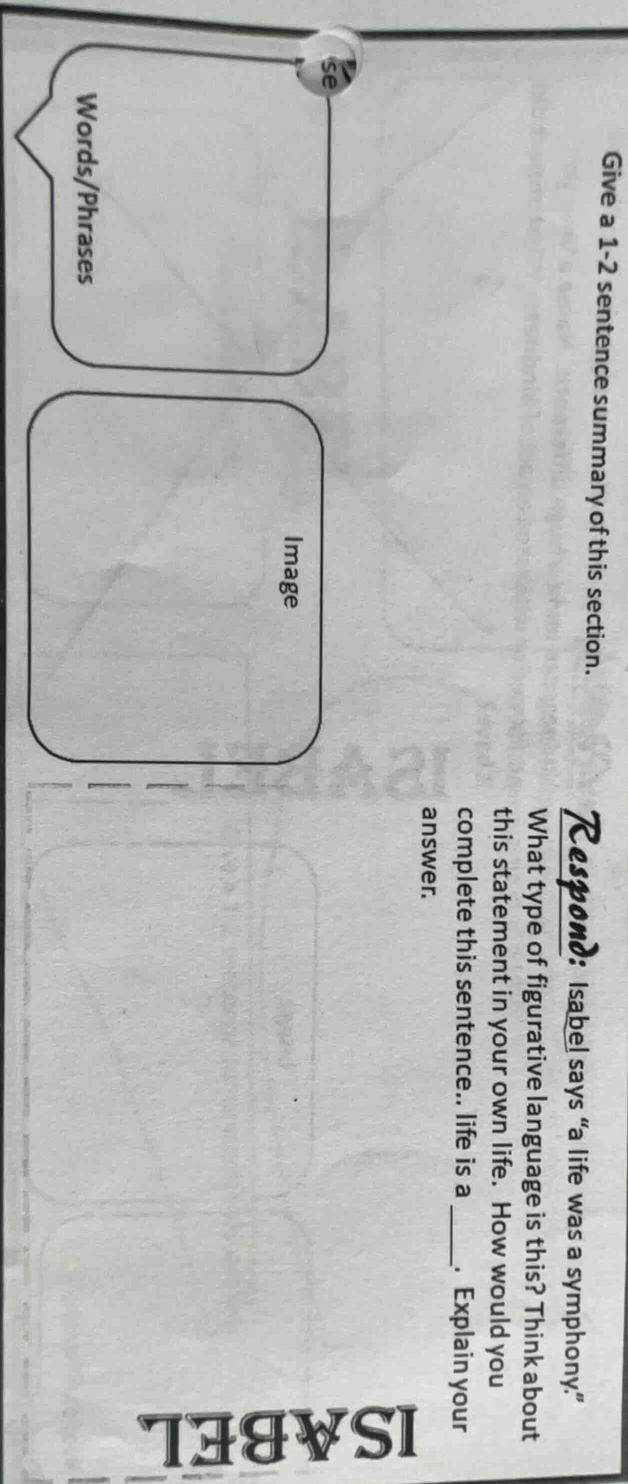 give a 1-2 sentence summary of this section. respond: isabel says “a li…