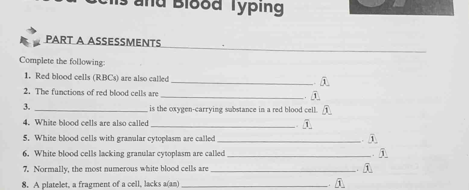 blood typing part a assessments complete the following: 1. red blood ce…
