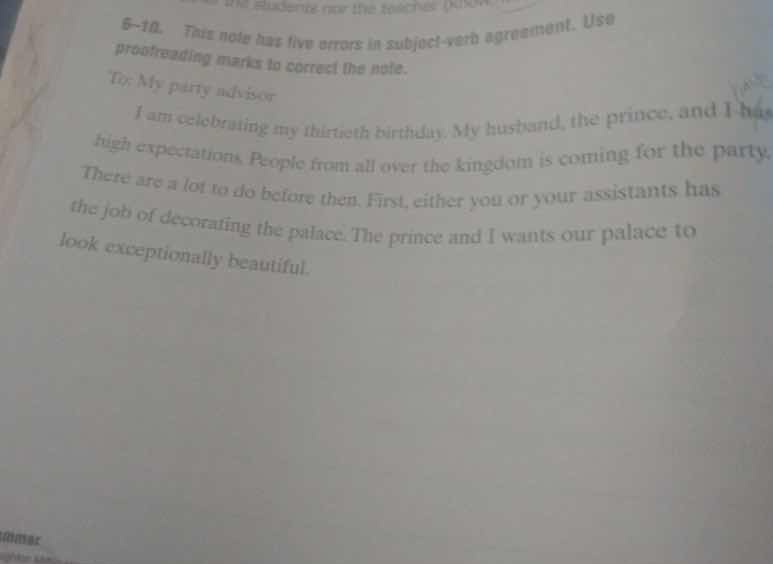 6-10. this note has five errors in subject-verb agreement. use proofrea…