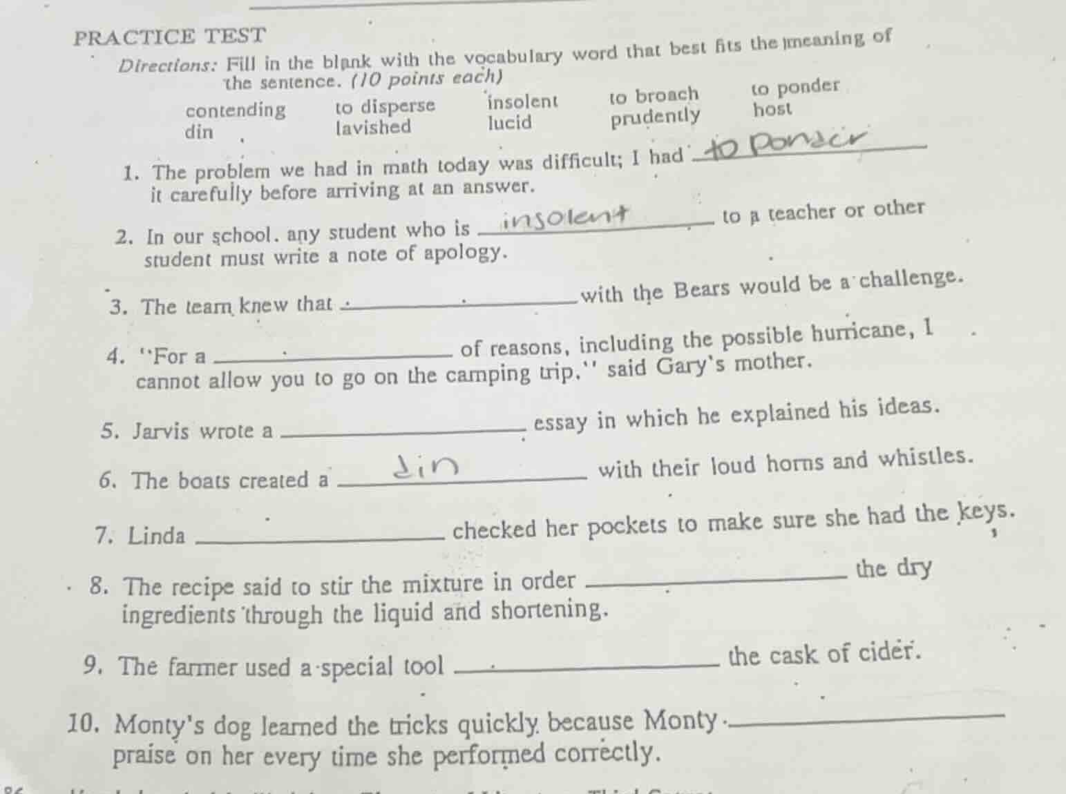 practice test directions: fill in the blank with the vocabulary word th…