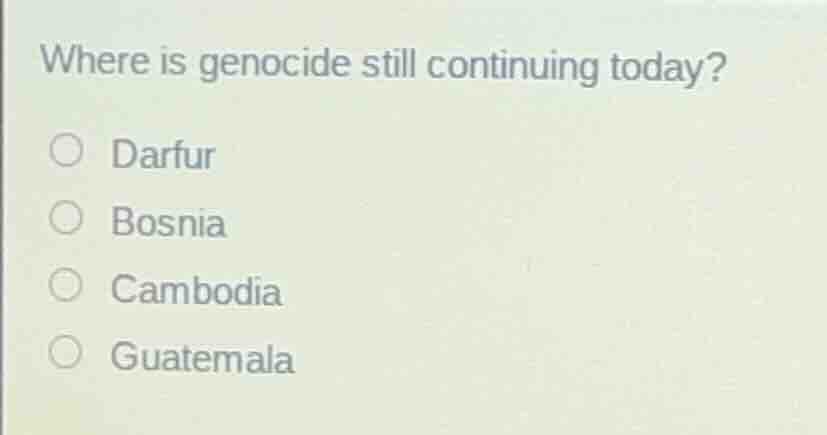 where is genocide still continuing today? darfur bosnia cambodia guatem…