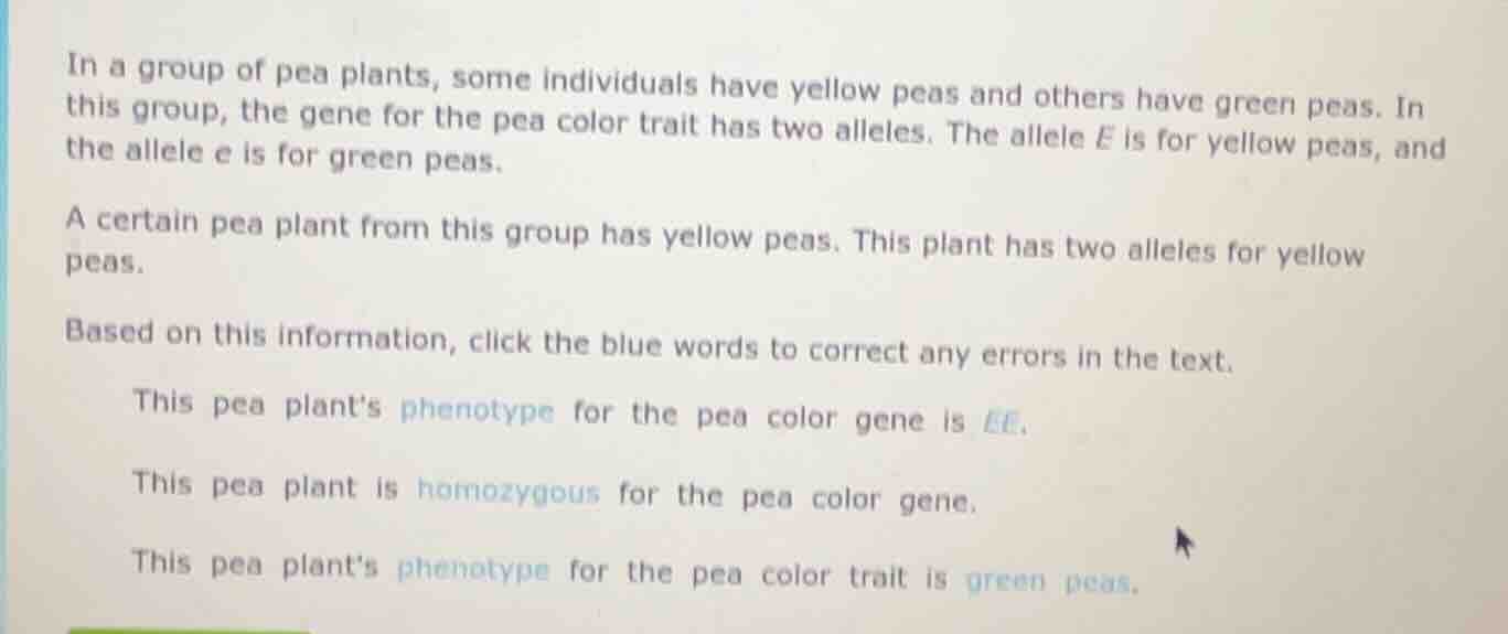 in a group of pea plants, some individuals have yellow peas and others …