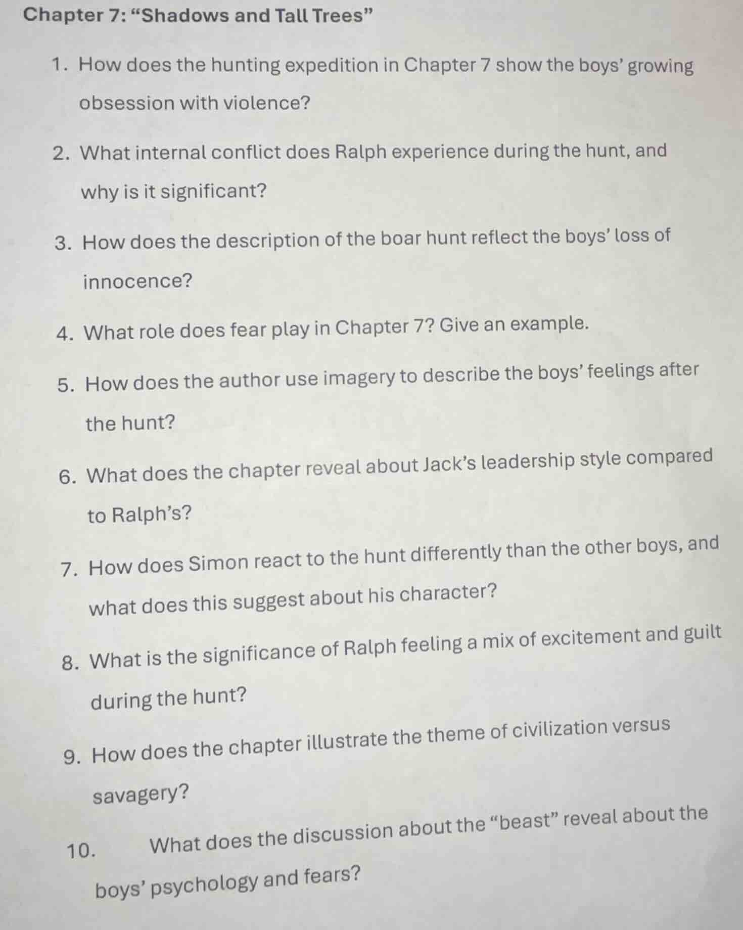 chapter 7:“shadows and tall trees” 1. how does the hunting expedition i…