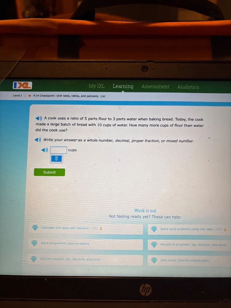 a cook uses a ratio of 5 parts flour to 3 parts water when baking bread…