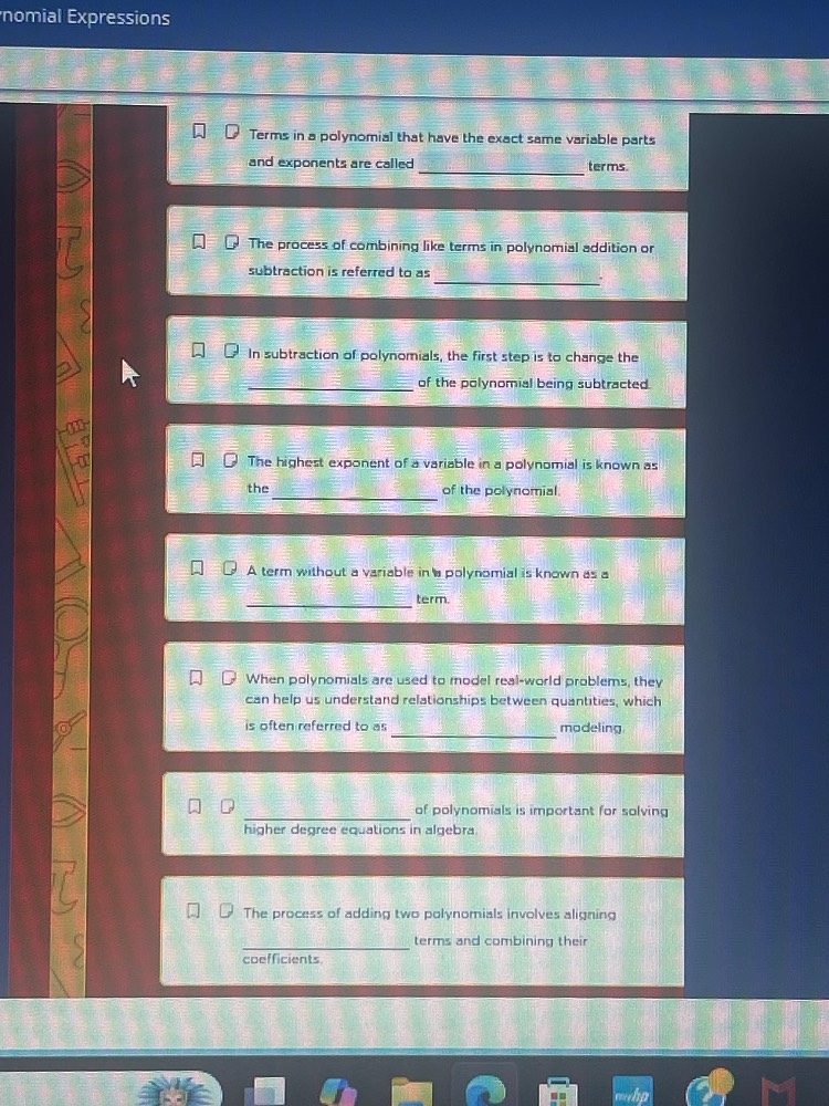 nomial expressions terms in a polynomial that have the exact same varia…