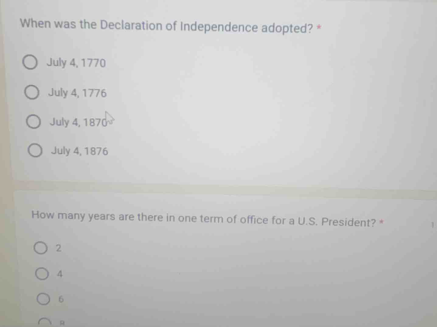 when was the declaration of independence adopted? *○ july 4, 1770○ july…