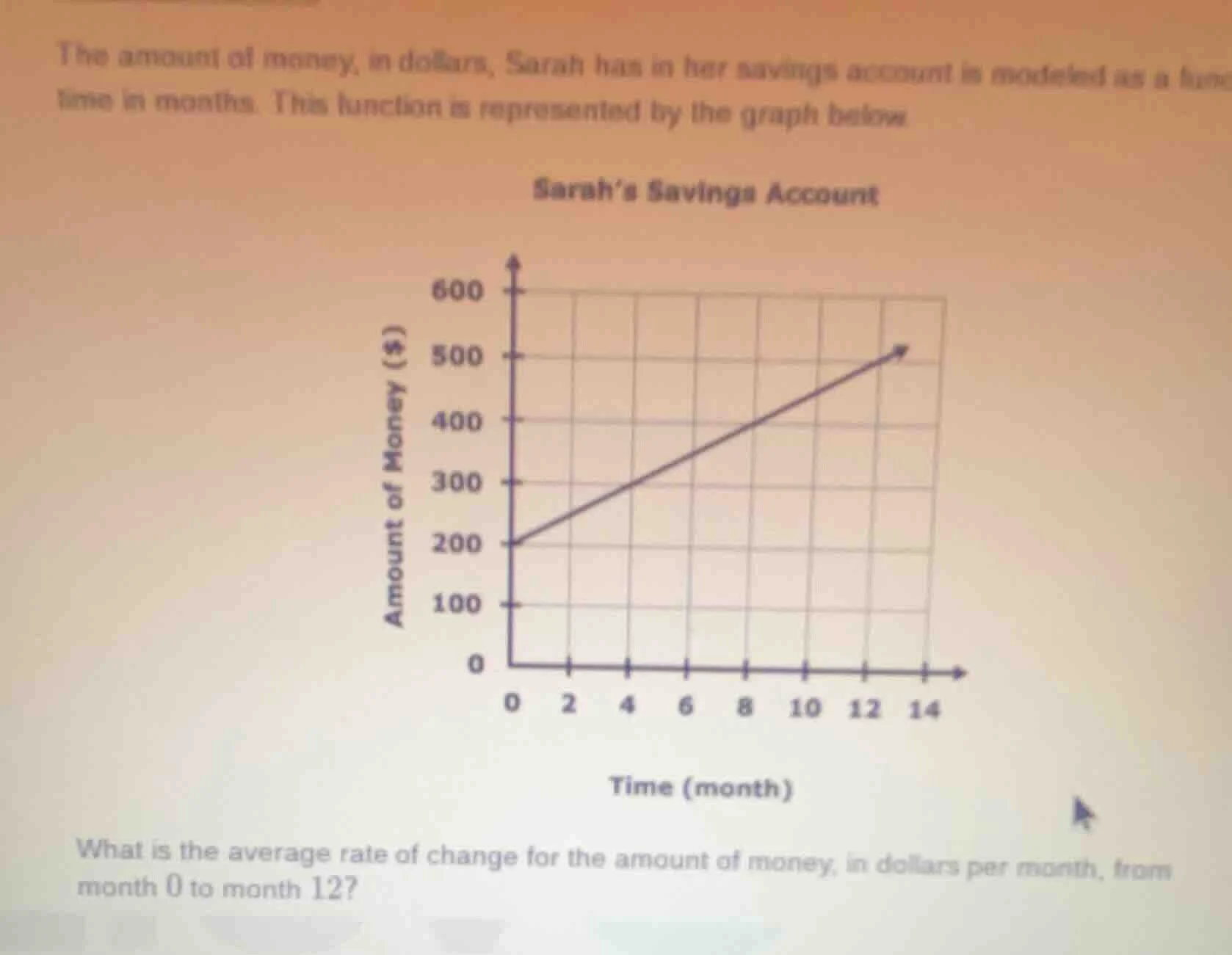 the amount of money, in dollars, sarah has in her savings account is mo…