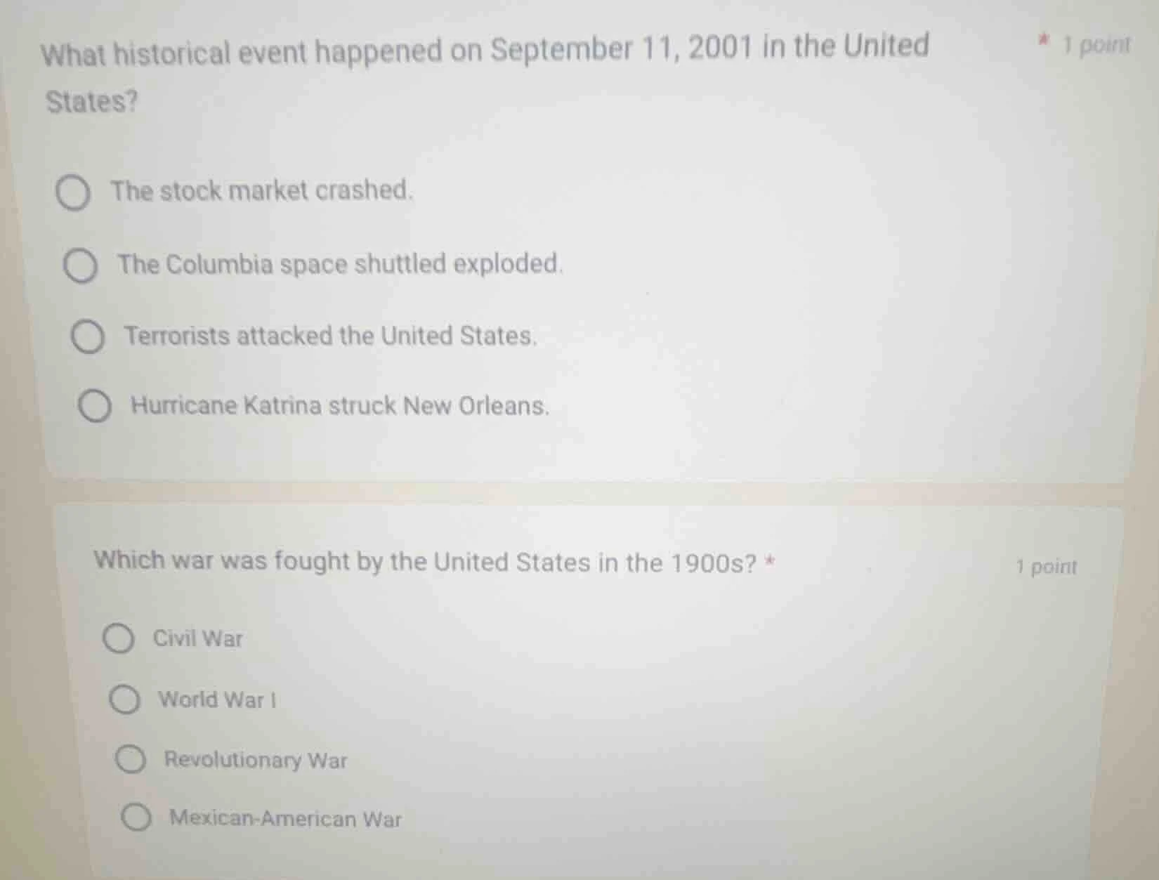 1 point what historical event happened on september 11, 2001 in the uni…