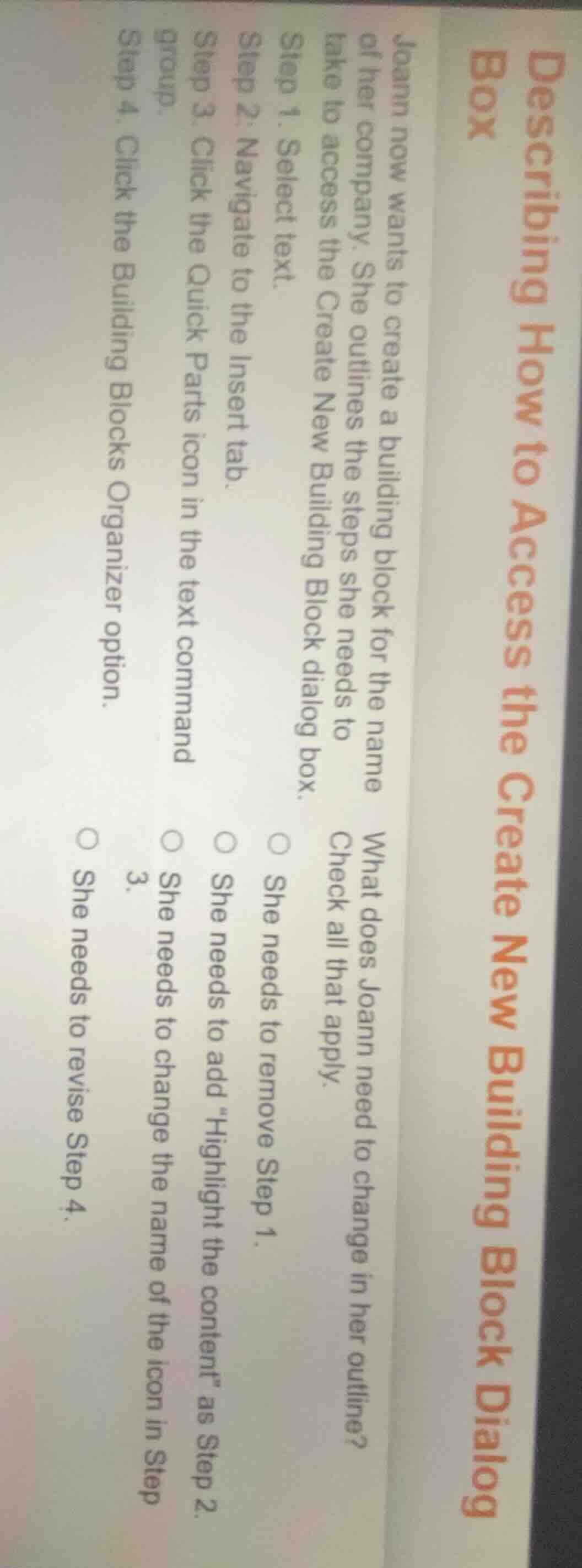 describing how to access the create new building block dialog box joann…