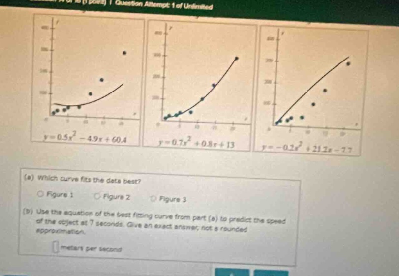 (a) which curve fits the data best? ○ figure 1 ○ figure 2 ○ figure 3 (b…