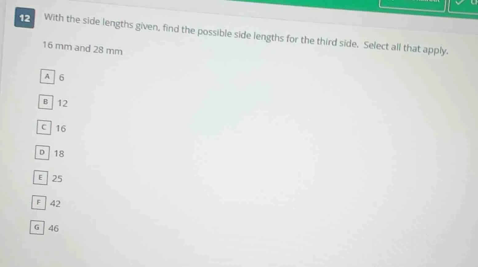 12 with the side lengths given, find the possible side lengths for the …