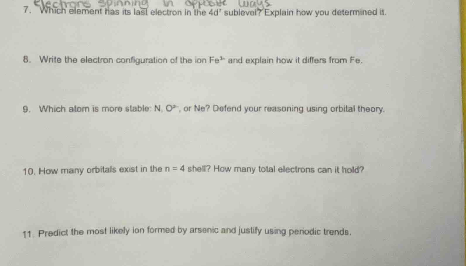 7. which element has its last electron in the 4d⁷ sublevel? explain how…