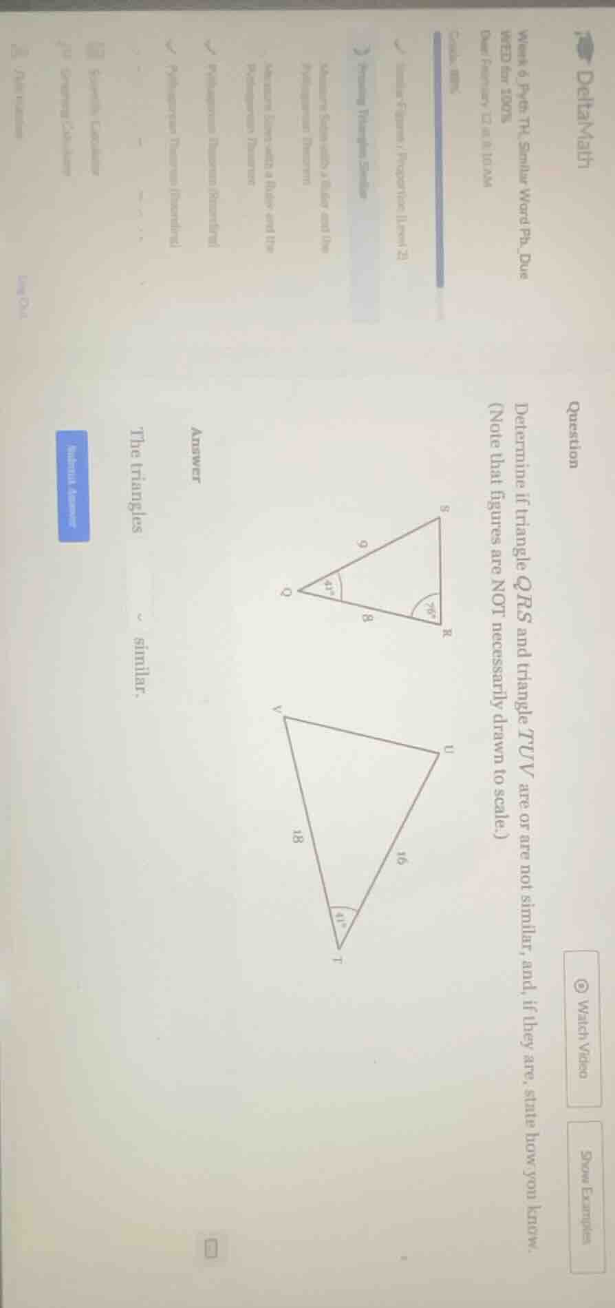 deltamath week 6: fri-th, similar word pb. due wed for 100% due: februa…