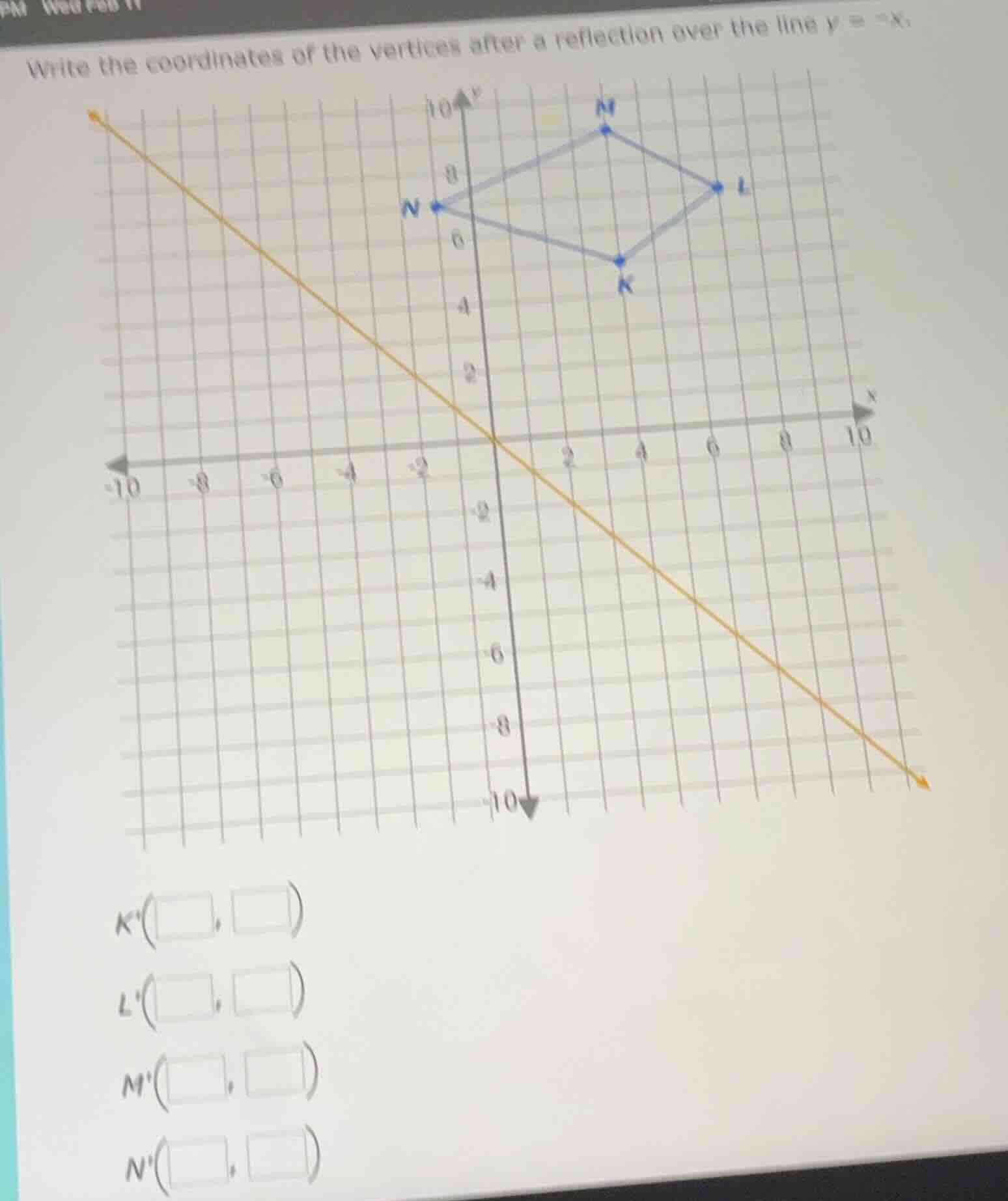 write the coordinates of the vertices after a reflection over the line …