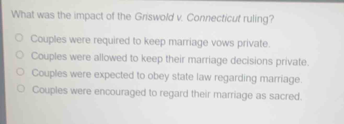 what was the impact of the griswold v. connecticut ruling? ○ couples we…
