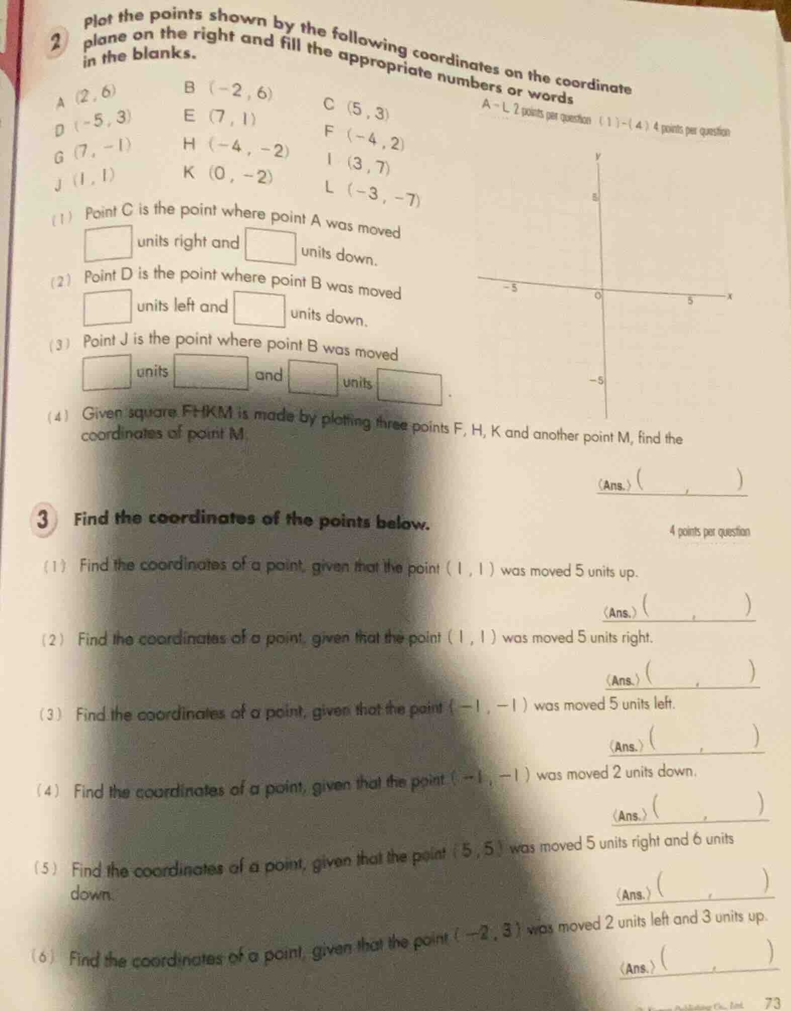 2 plot the points shown by the following coordinates on the coordinate …