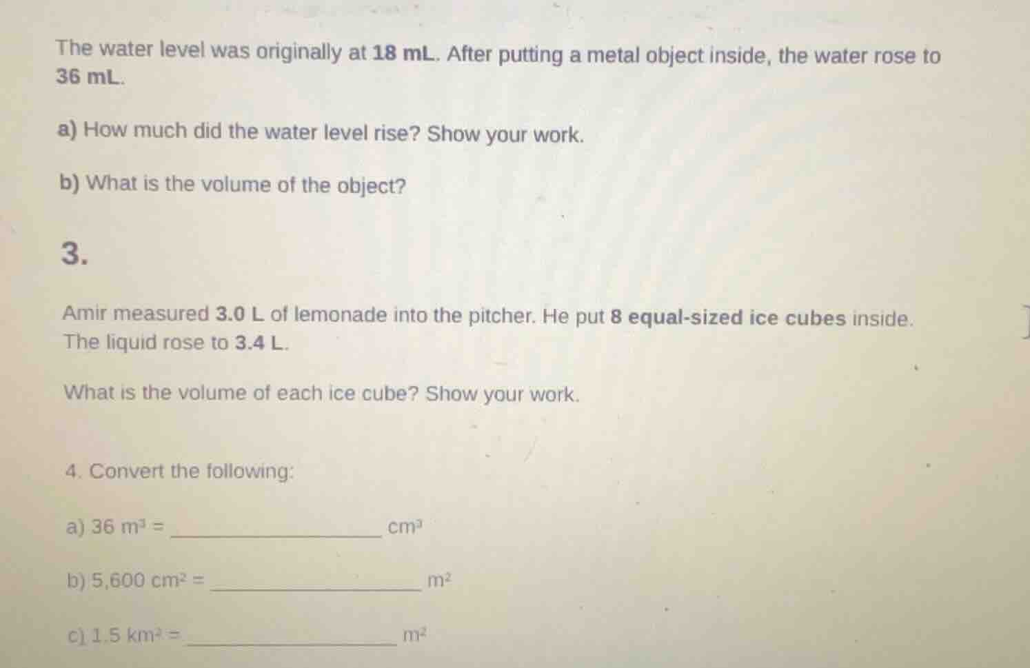 the water level was originally at 18 ml. after putting a metal object i…