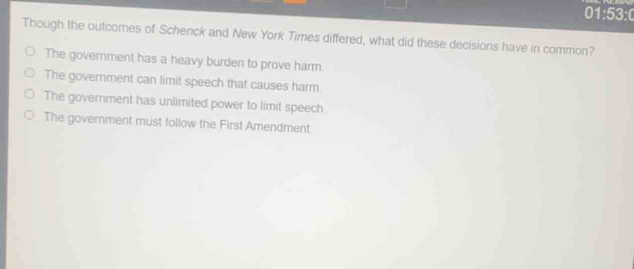 though the outcomes of schenck and new york times differed, what did th…