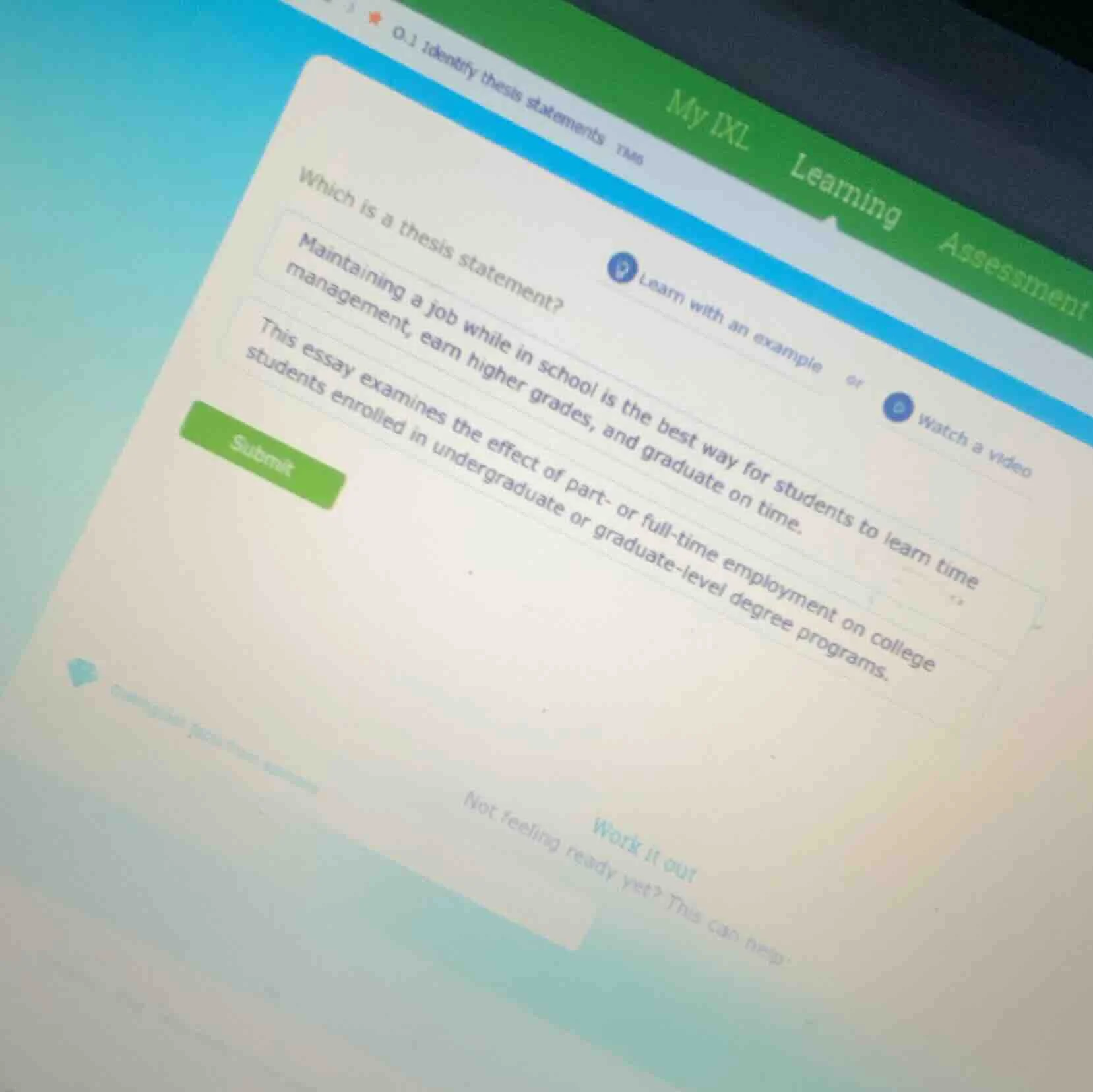 my ixl learning assessment 0.1 identify thesis statements tm8 learn wit…