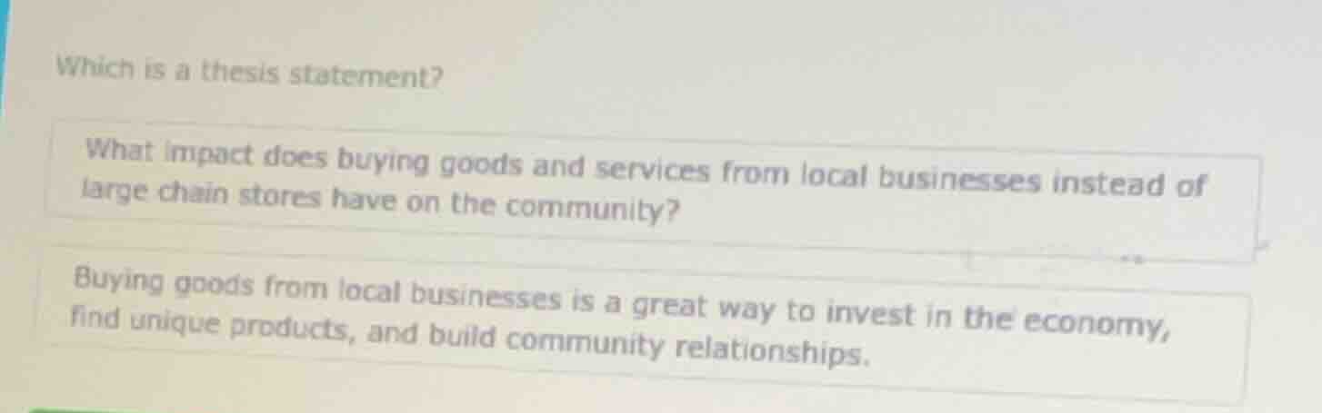 which is a thesis statement? what impact does buying goods and services…
