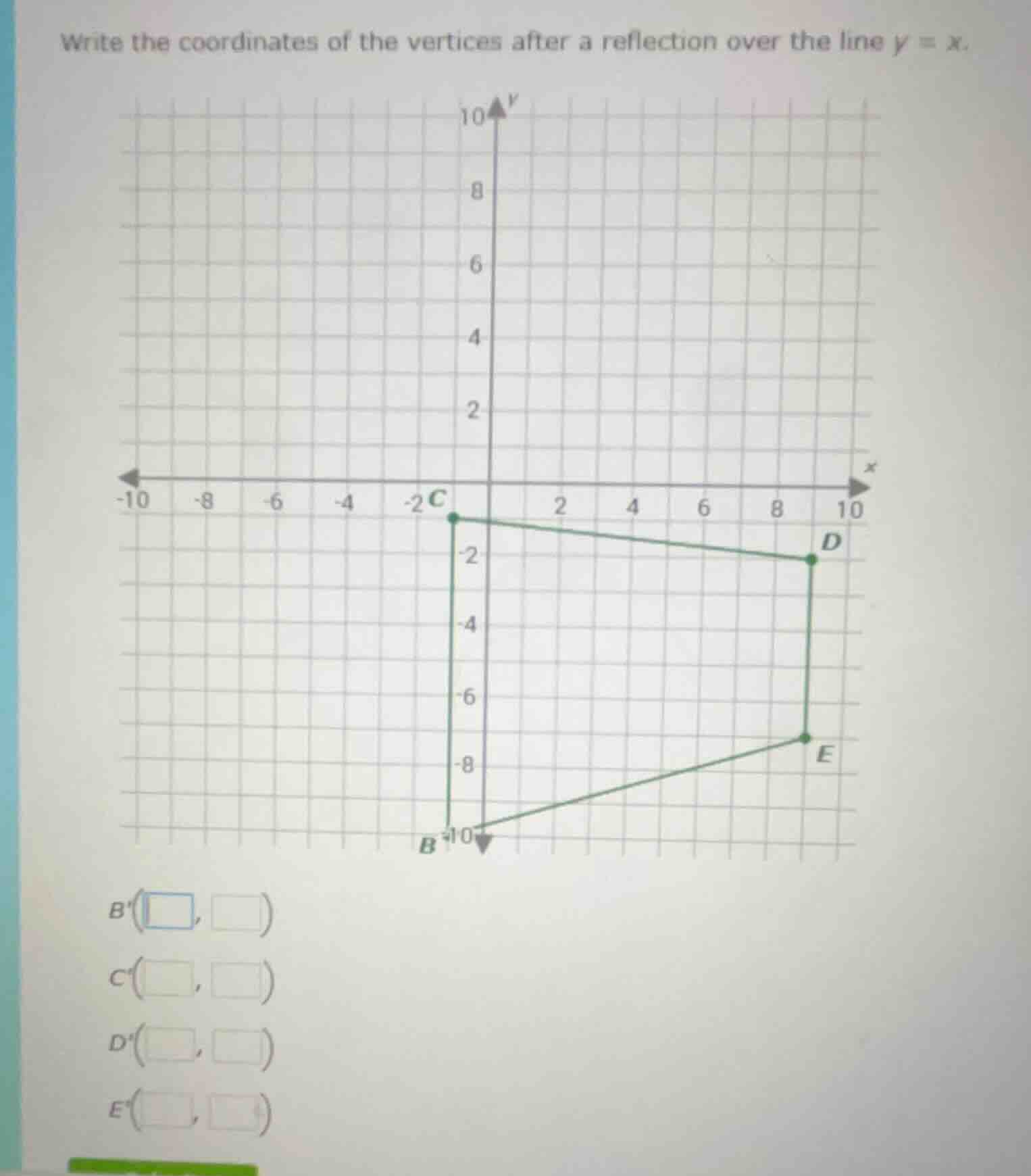 write the coordinates of the vertices after a reflection over the line …