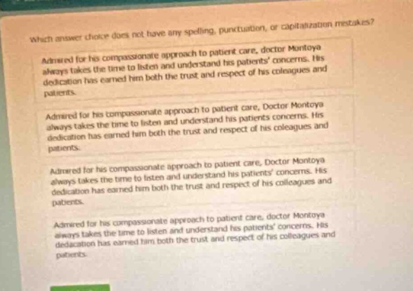 which answer choice does not have any spelling, punctuation, or capital…