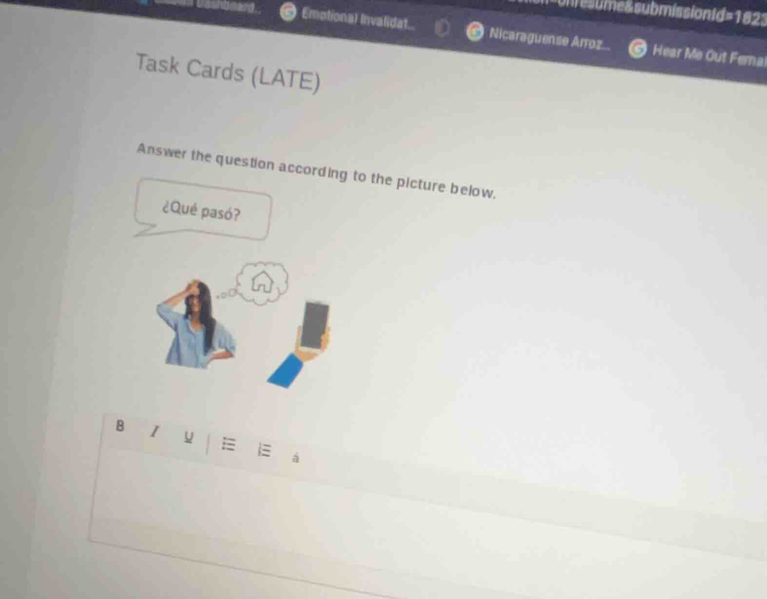 task cards (late) answer the question according to the picture below. ¿…