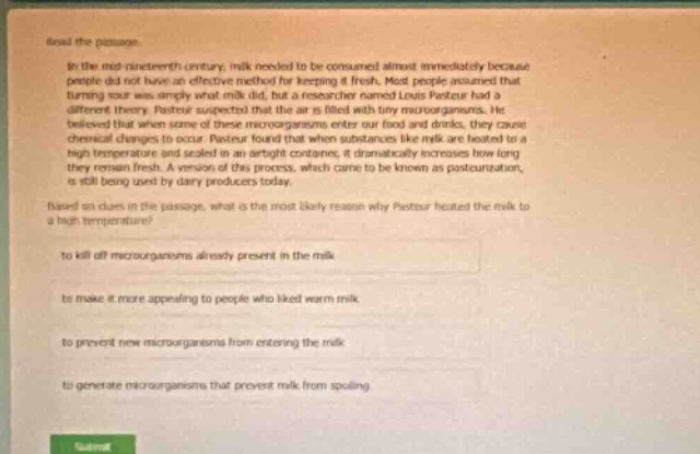 read the passage. in the mid-nineteenth century, milk needed to be cons…